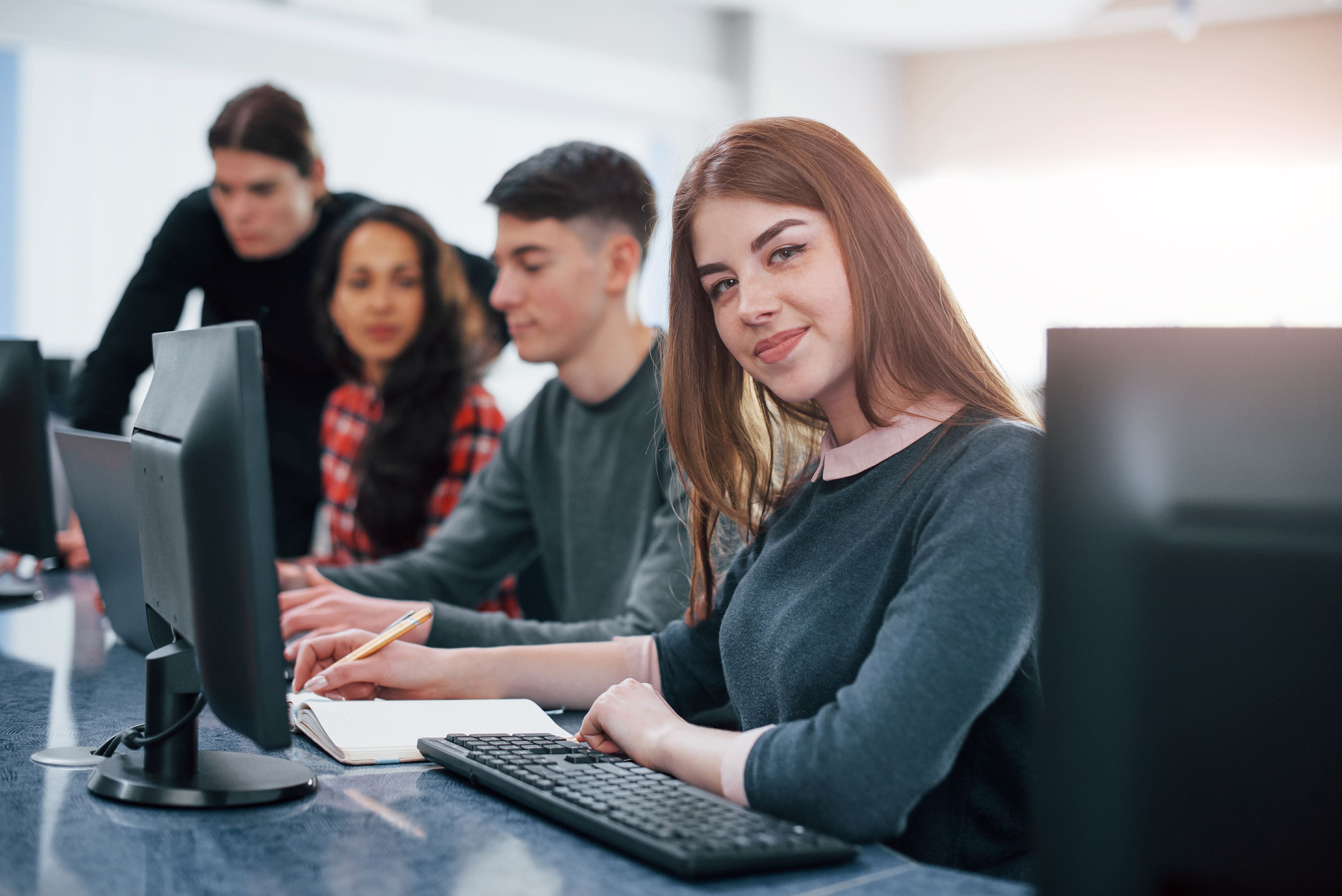 Students attending hands-on software training